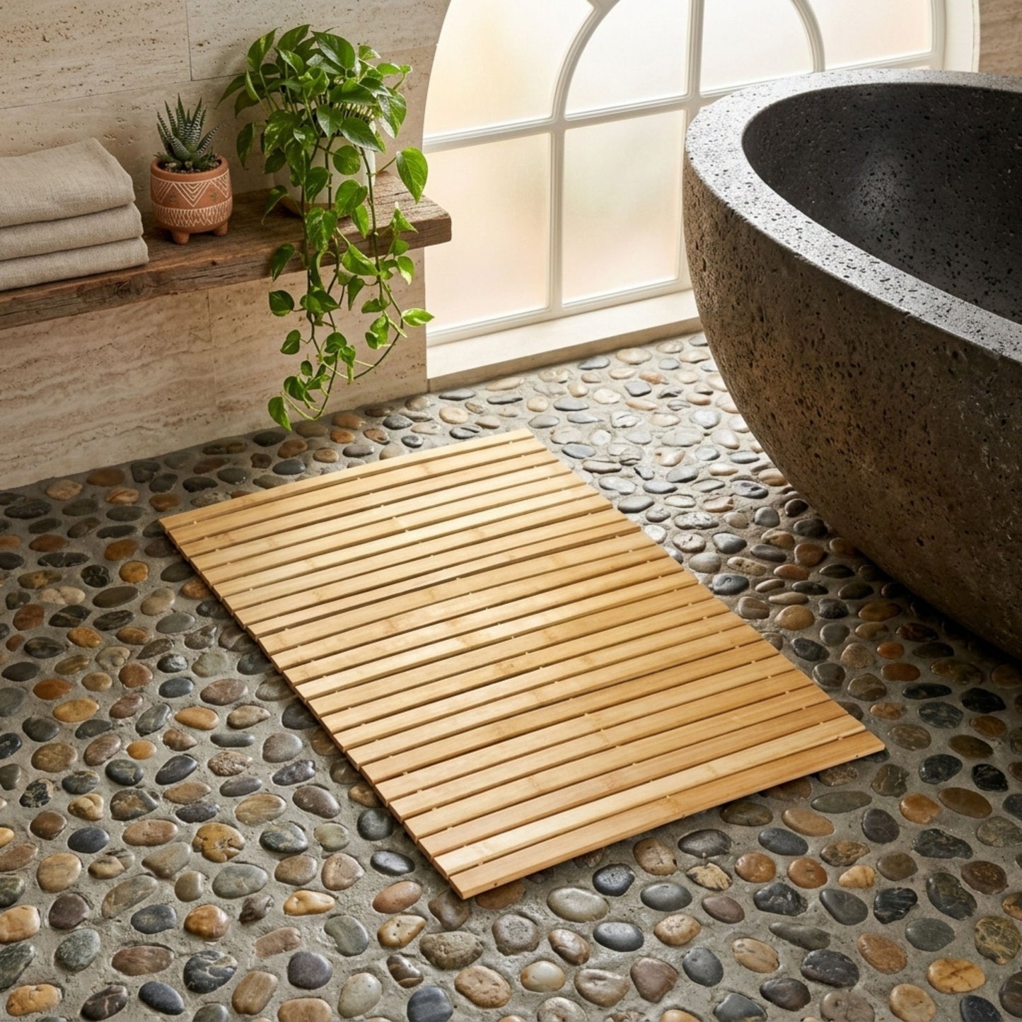 Natural Bamboo Bathroom Mat for Shower, Tub & Ensuite