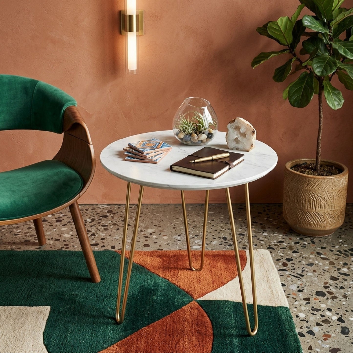 Modern Marble Coffee Table with Gold Hairpin Legs