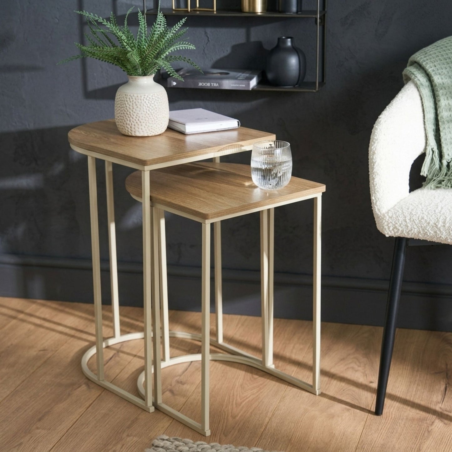Nest of Tables Oak Effect Coffee and End Tables Space Saving