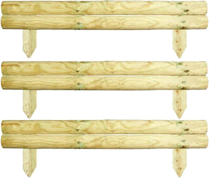 AAMEN 2 Bar Wooden Border Edging,Fixed Picket Fence Edging, Lawn Edging Border, Horizontal Log Roll Border Edging Ideal for Flowerbeds, Small Boundary Fencing(H 14 x W 100 x D 7 cm)