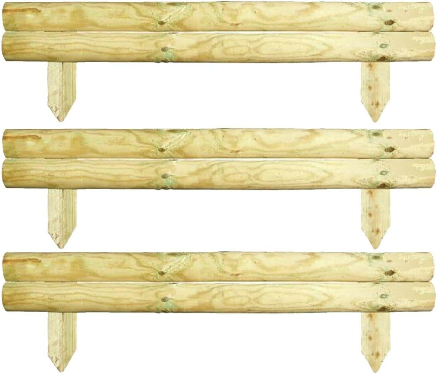 AAMEN 2 Bar Wooden Border Edging,Fixed Picket Fence Edging, Lawn Edging Border, Horizontal Log Roll Border Edging Ideal for Flowerbeds, Small Boundary Fencing(H 14 x W 100 x D 7 cm)