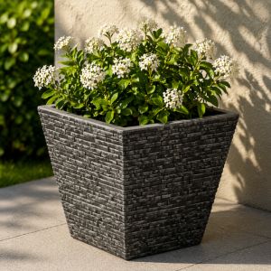 Small Pewter Slate Style Planter – Modern Concrete Look Flower Pot