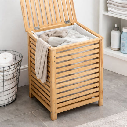 Large Bamboo Laundry Basket with Removable Liner Bag