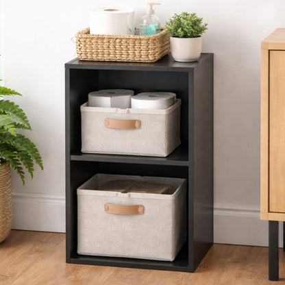 2 Tier Black Cube Storage Unit - Wooden Bookcase Shelf