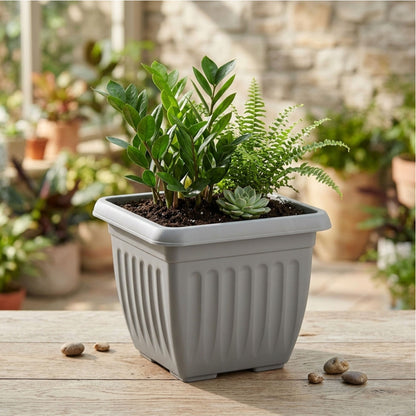 Athens Square Planter 40cm in Grey | Durable Plastic Garden Planter