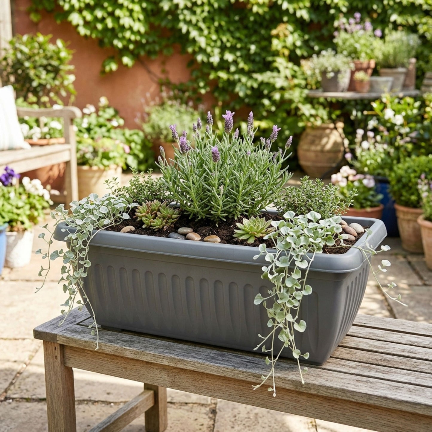 Large Trough Athens Trough Planter 70cm Grey | Plastic Window Box Garden Pot