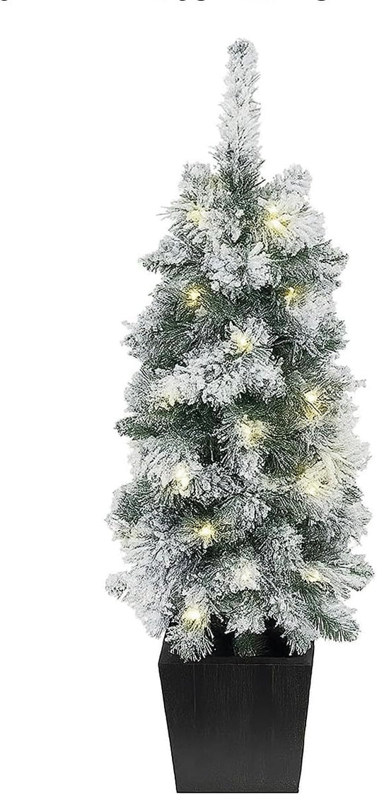 Pre-Lit Frosted Christmas Tree in Pot, 91 cm, 40 LED Warm White Lights, Battery Operated
