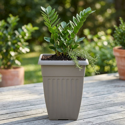 Tall Square Athens Planter 42cm Grey | Plastic Outdoor/Indoor Garden Pot