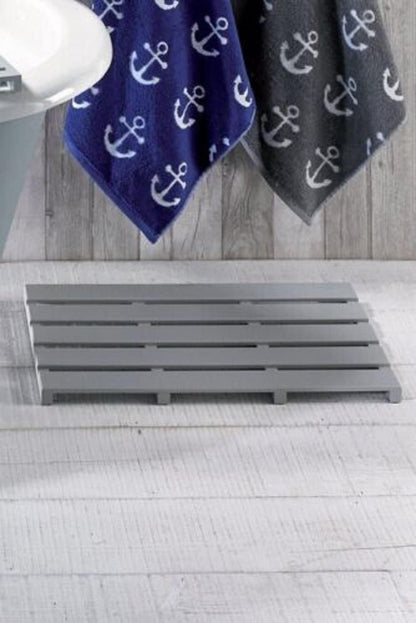 AAMEN Bamboo Wooden Bath Mat, Shower Mat Non-Slip Waterproof, Bathroom Floor Mat for Indoor Outdoor, Floor Mat for Bathtub Spa, Duckboard Bath Mat, Grey