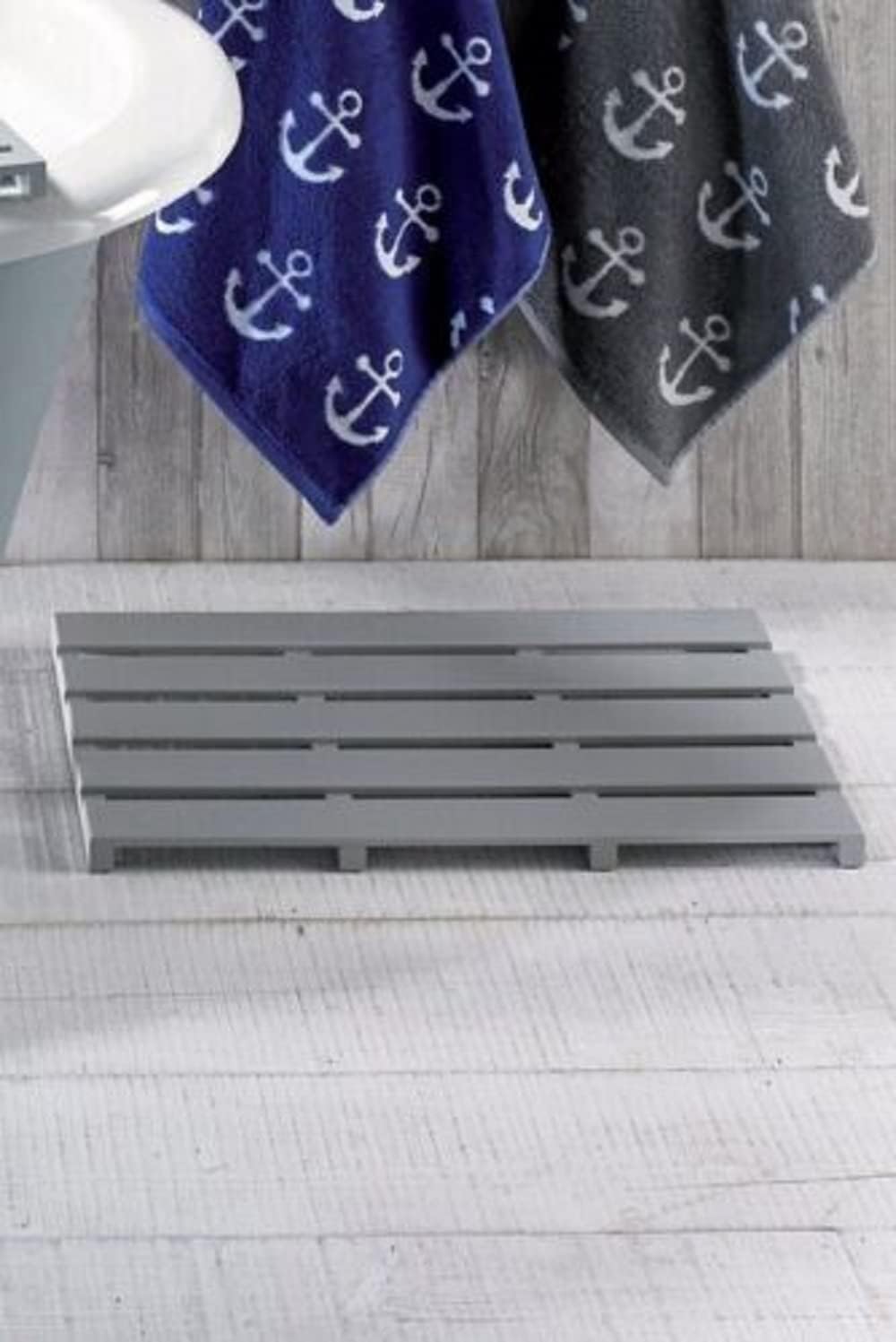 AAMEN Bamboo Wooden Bath Mat, Shower Mat Non-Slip Waterproof, Bathroom Floor Mat for Indoor Outdoor, Floor Mat for Bathtub Spa, Duckboard Bath Mat, Grey