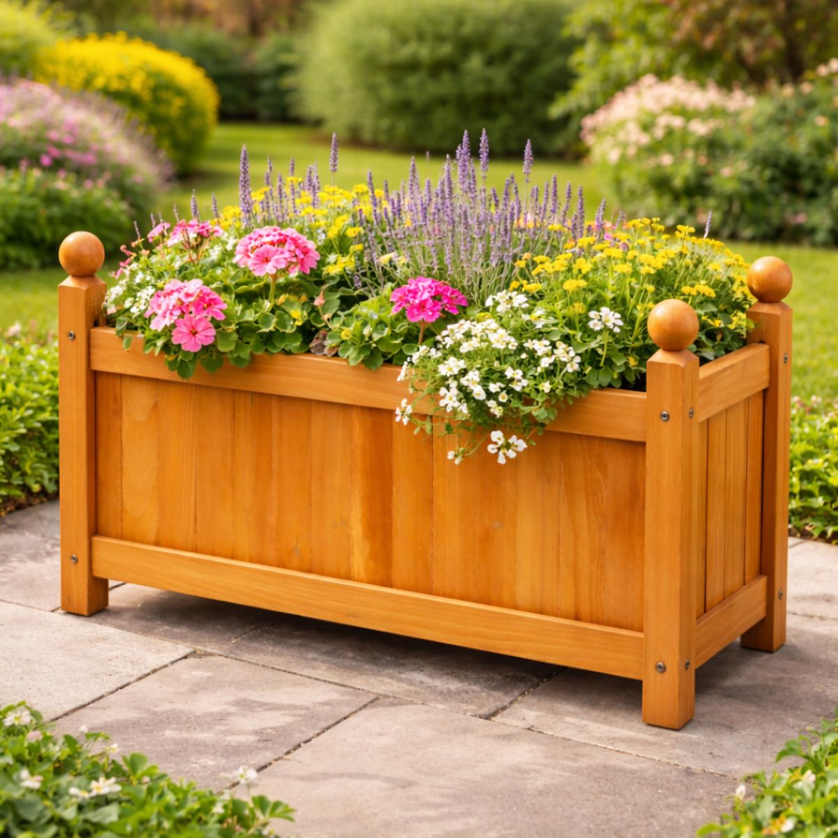 Wooden Rectangular Planter Box with PE Liner Outdoor Flower Pot
