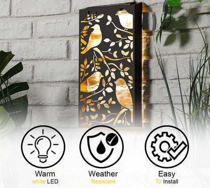 AAMEN Metal Sparrows Wall Art Solar Light – Outdoor LED Fence & Garden Décor with Dusk-to-Dawn Sensor