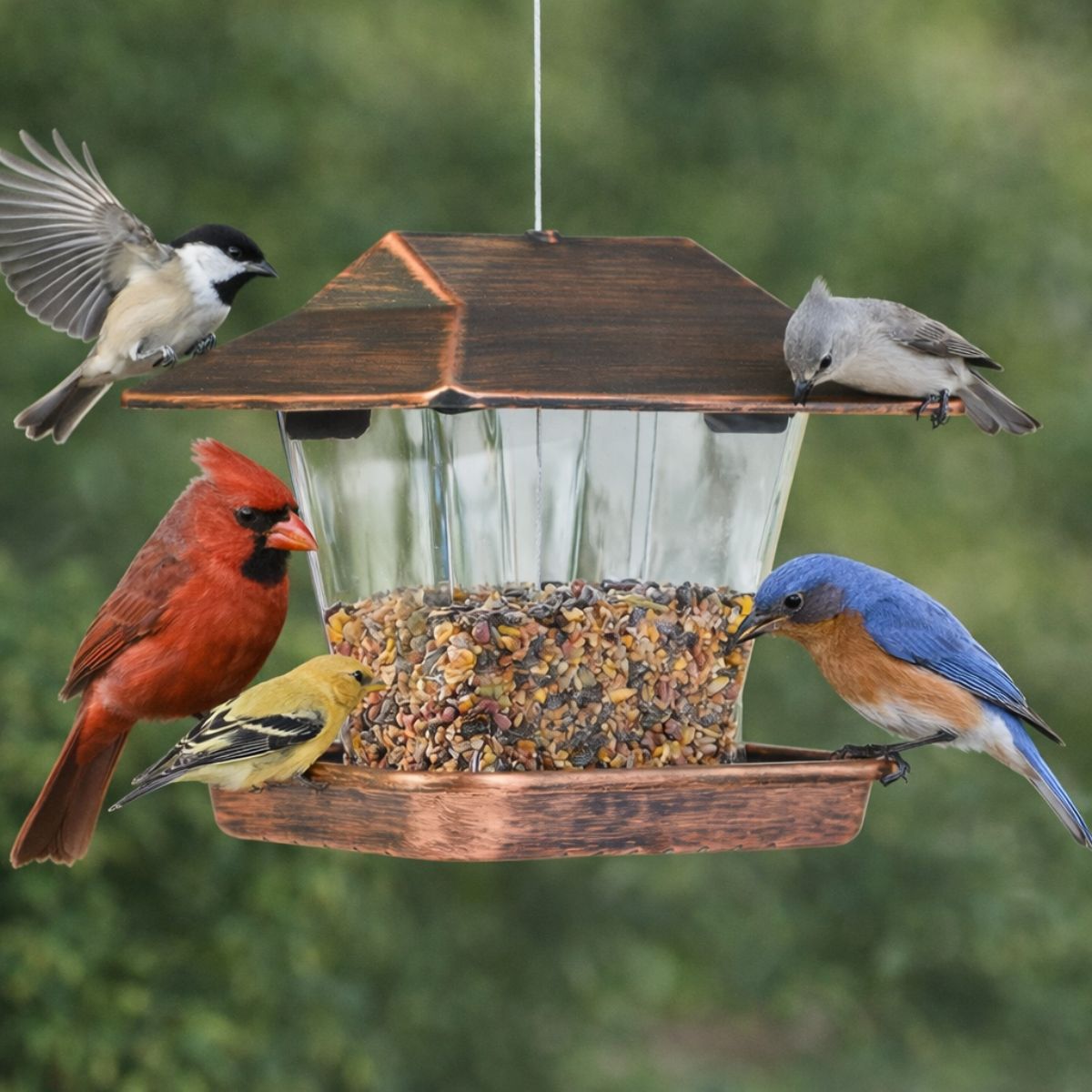 Hanging Bird Feeder for Outdoors, Wild Bird Seed Feeder, Copper Effect, Squirrel Resistant Plastic Wild Bird Seed Feeder for Garden, Yard & Outdoor Decoration