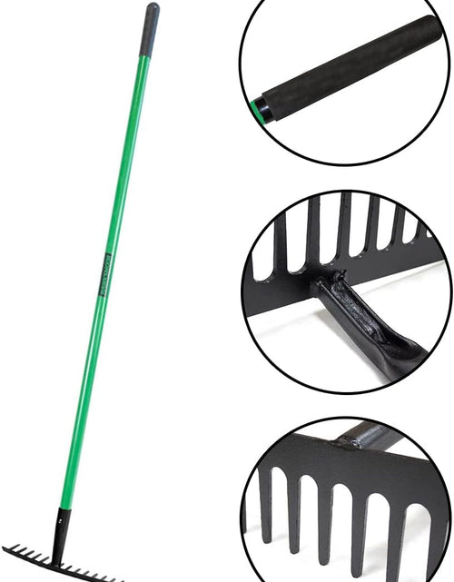 Load image into Gallery viewer, AAMEN 12 Teeth Heavy Duty Garden Rake – Carbon Steel Soil &amp; Leaf Rake for Gardening (120x32x9cm, Black)
