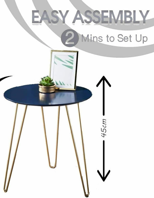 Load image into Gallery viewer, AAMEN Elegant Round Coffee Table, Navy Blue &amp; Unique Style Gold Finish Metal Legs
