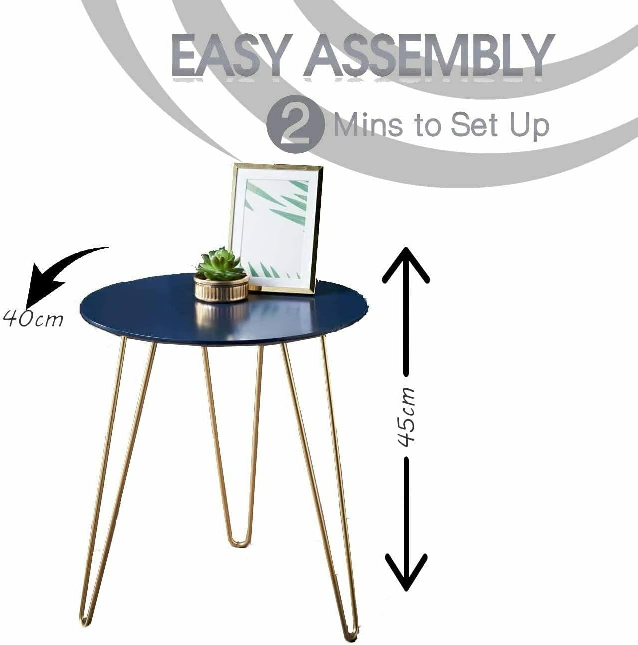 AAMEN Elegant Round Coffee Table, Navy Blue & Unique Style Gold Finish Metal Legs