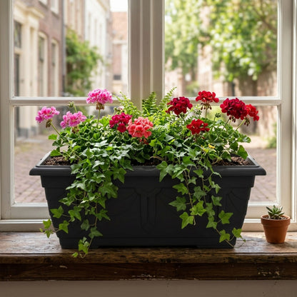 60cm Venetian Plastic Plant Pots with Trays - Large Outdoor Planters