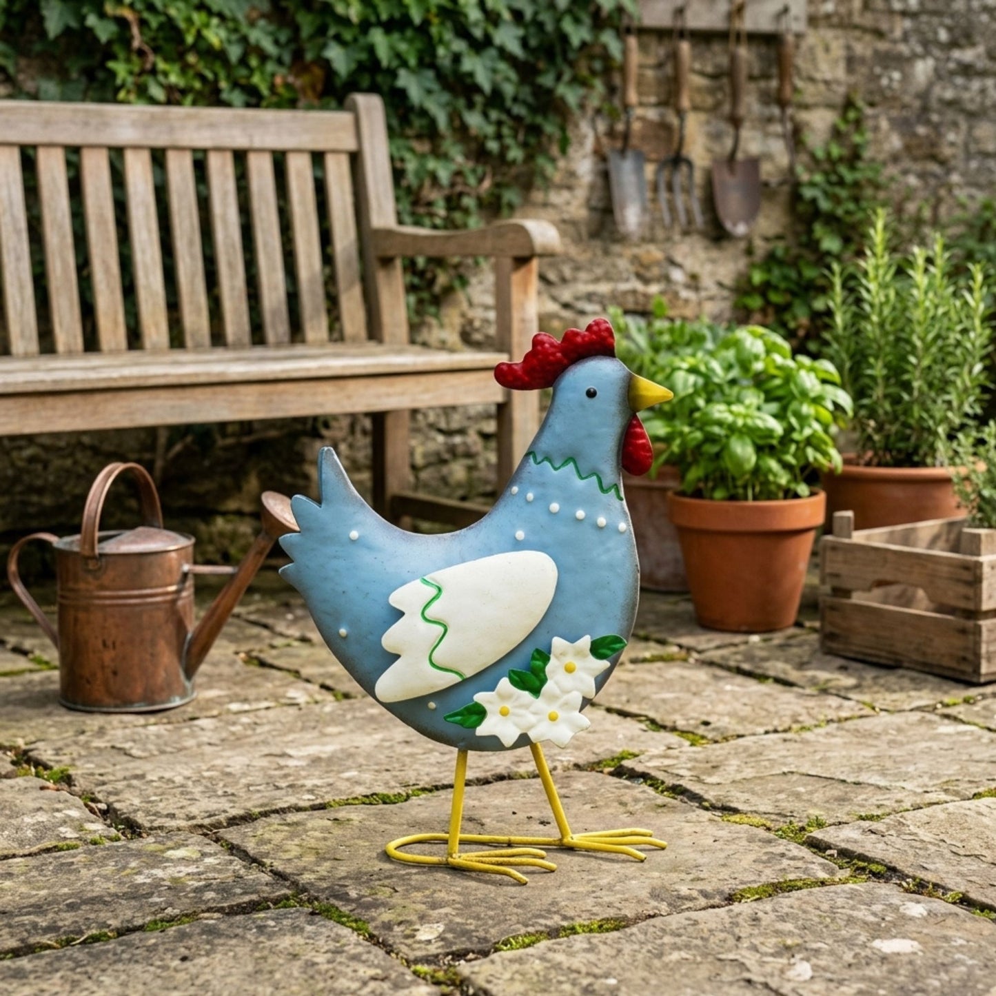 Metal Rooster Garden Statue Outdoor Rooster
