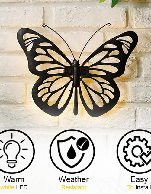 Load image into Gallery viewer, AAMEN Weatherproof Solar LED Butterfly Wall Art, Garden Metal Butterfly Outdoor Fence Ornaments Decoration Lights, Novelty Fence Wall Decoration Light - Outdoor with White Glow
