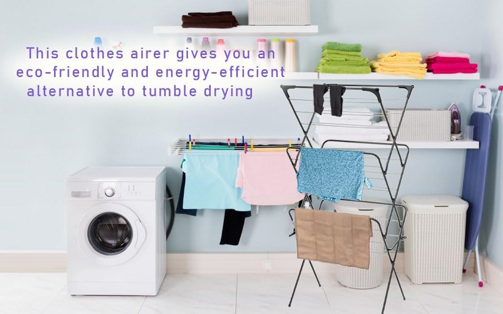 AAMEN 3 Tier Foldable Clothes Airer, Clothes Drying Rack with 14m of Drying Space, Indoor and Outdoor Laundry Drying Rack, Non-Slip Feet
