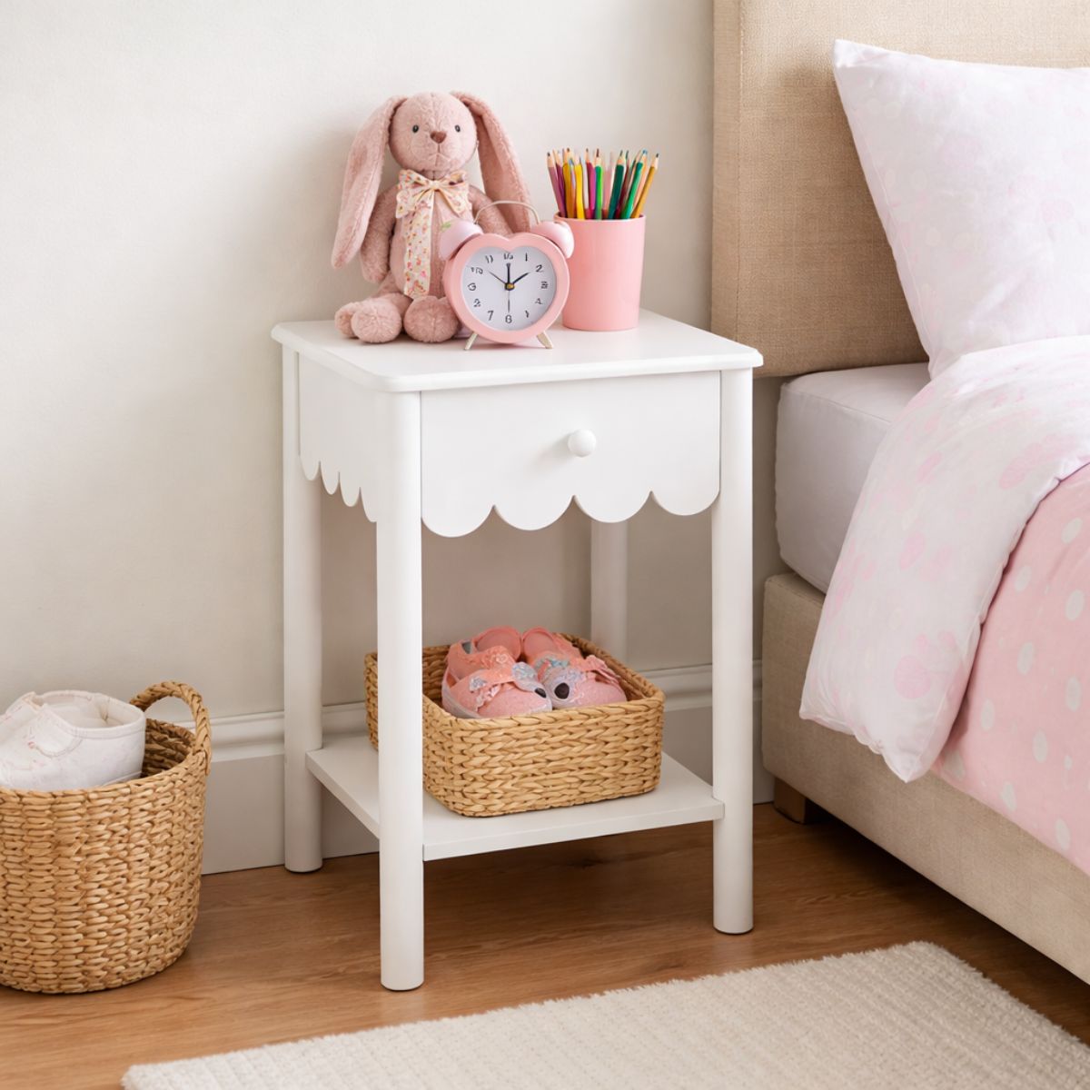 Kids White Bedside Table - Small Wooden Bedroom Furniture Unit