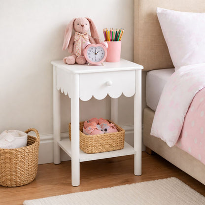 Kids White Bedside Table - Small Wooden Bedroom Furniture Unit