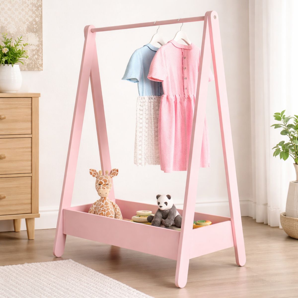 Kids Costume & Dressing Up Rail | Wooden Hanging Clothes Rack for Kids