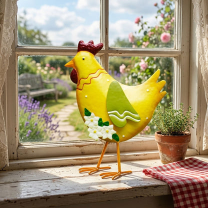 Metal Rooster Garden Statue Outdoor Rooster