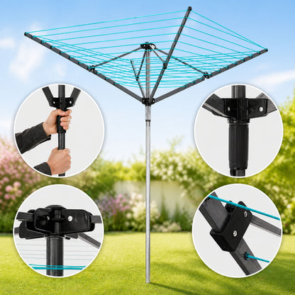 60m Heavy Duty Rotary Washing Line, Premium Outdoor Clothes Airer