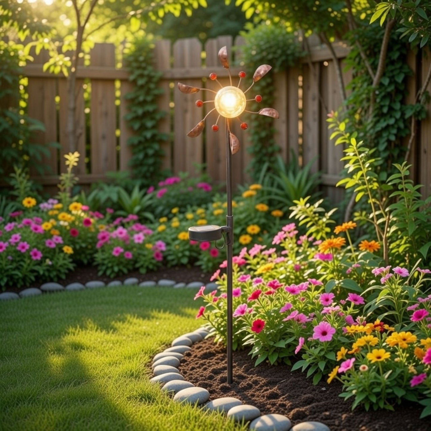 Solar Wind Spinner LED Light Display, Solar Powered Glass Ball LED Lighting Metal Garden Stake, Dual Direction Kinetic Movement for Patio Lawn and Garden Solar Wind Spinner