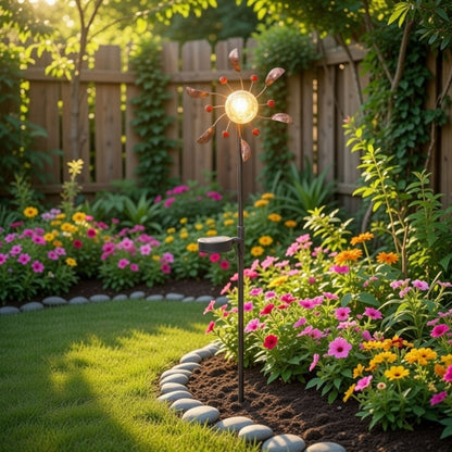 Solar Wind Spinner LED Light Display, Solar Powered Glass Ball LED Lighting Metal Garden Stake, Dual Direction Kinetic Movement for Patio Lawn and Garden Solar Wind Spinner