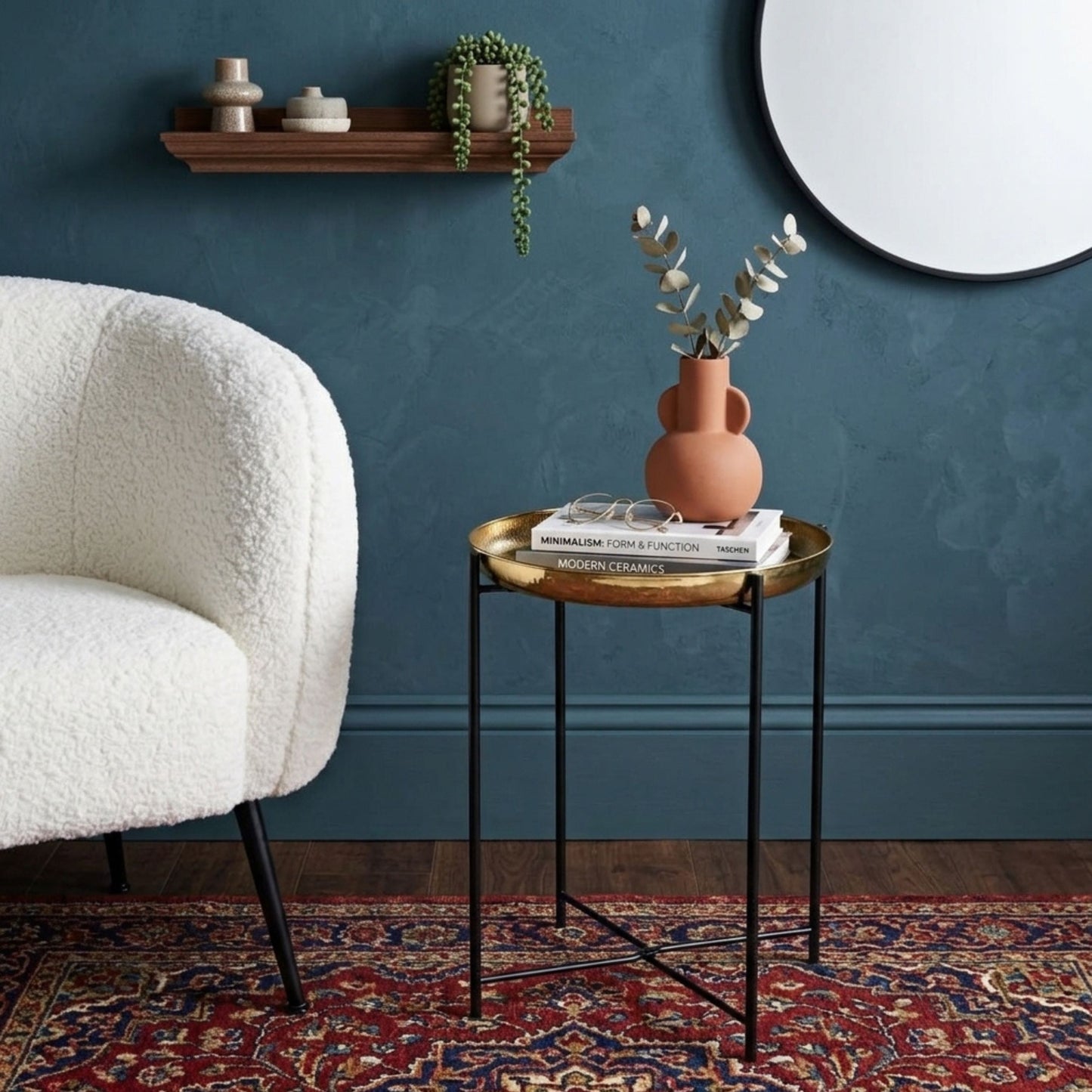 Modern Gold Tray Side Table with Metal Frame