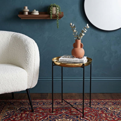 Modern Gold Tray Side Table with Metal Frame