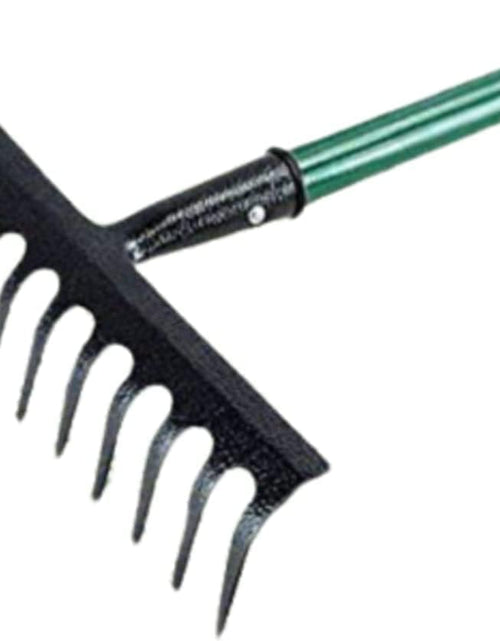 Load image into Gallery viewer, AAMEN 12 Teeth Heavy Duty Garden Rake – Carbon Steel Soil &amp; Leaf Rake for Gardening (120x32x9cm, Black)
