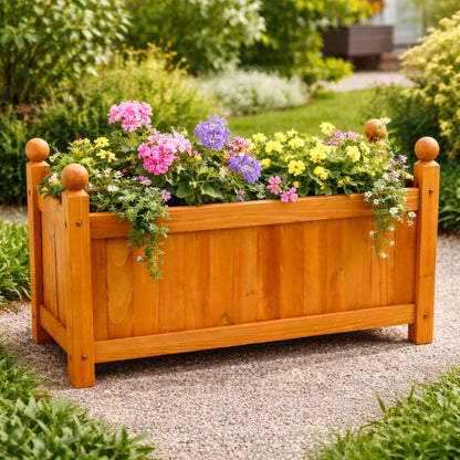 Wooden Rectangular Planter Box with PE Liner Outdoor Flower Pot