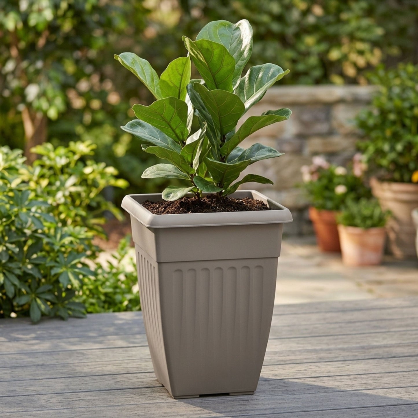 Tall Square Athens Planter 42cm Grey | Plastic Outdoor/Indoor Garden Pot