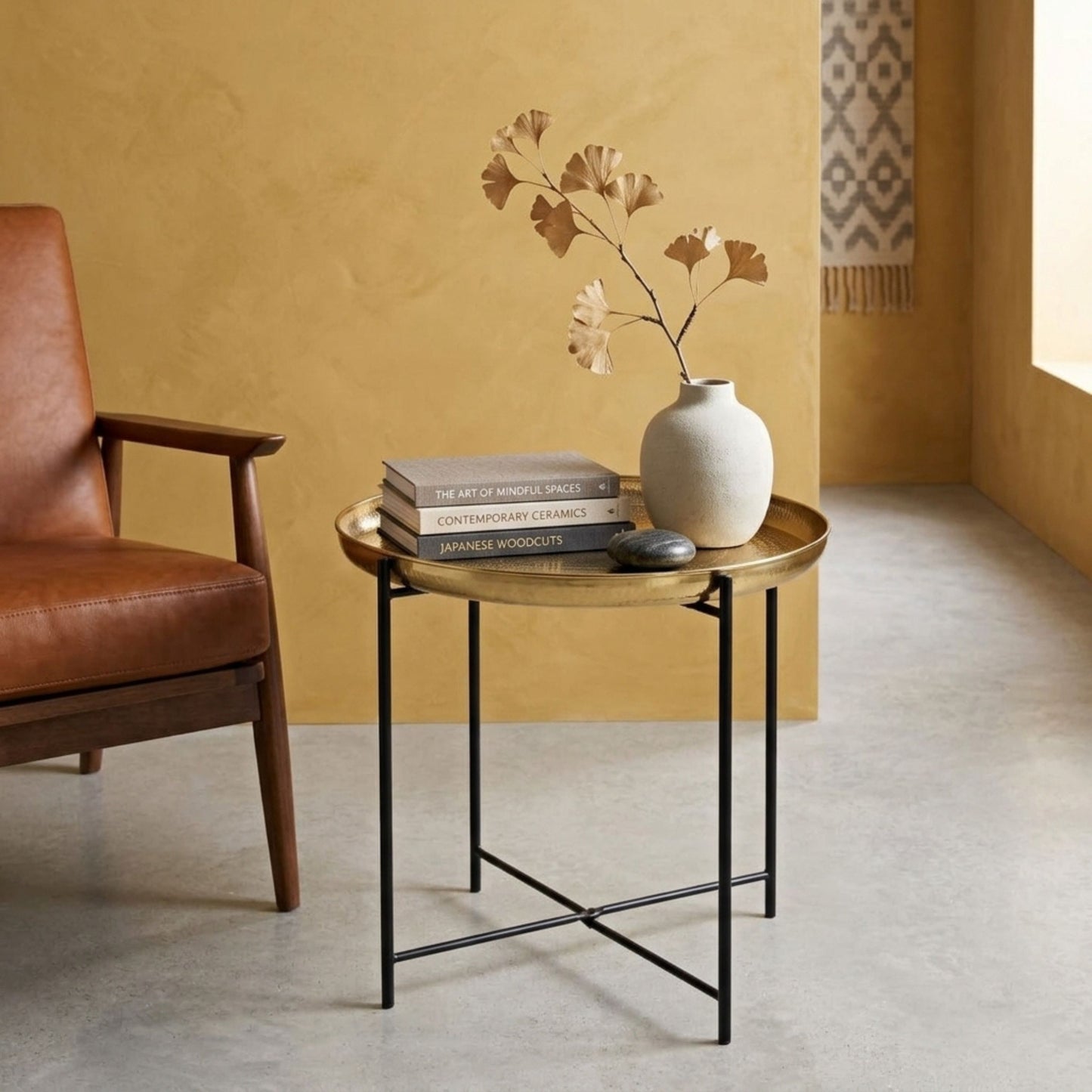 Modern Gold Tray Side Table with Metal Frame