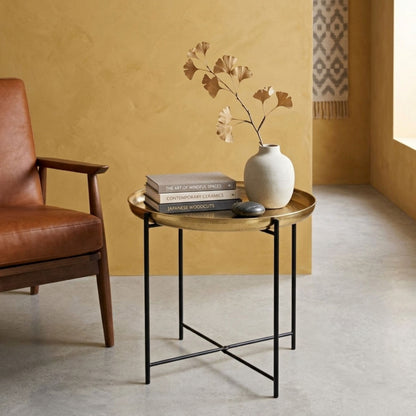Modern Gold Tray Side Table with Metal Frame