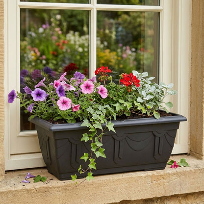 60cm Venetian Plastic Plant Pots with Trays - Large Outdoor Planters