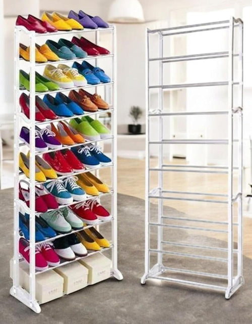 Load image into Gallery viewer, AAMEN 10 Tier Stackable Shoe Rack, Metal Shoe Rack Storage Organiser, Freestanding Shelves Organizer for Closet Hallway Bathroom Living Room 40Pairs Storage, (H141 x W25 x L72cm)
