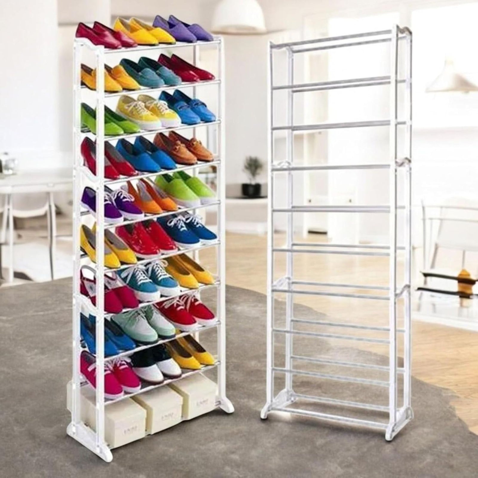 AAMEN 10 Tier Stackable Shoe Rack, Metal Shoe Rack Storage Organiser, Freestanding Shelves Organizer for Closet Hallway Bathroom Living Room 40Pairs Storage, (H141 x W25 x L72cm)