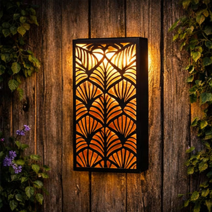Metal Wall Art Solar Light – Warm White LEDs, Auto Dusk On, Rechargeable (Leaves)