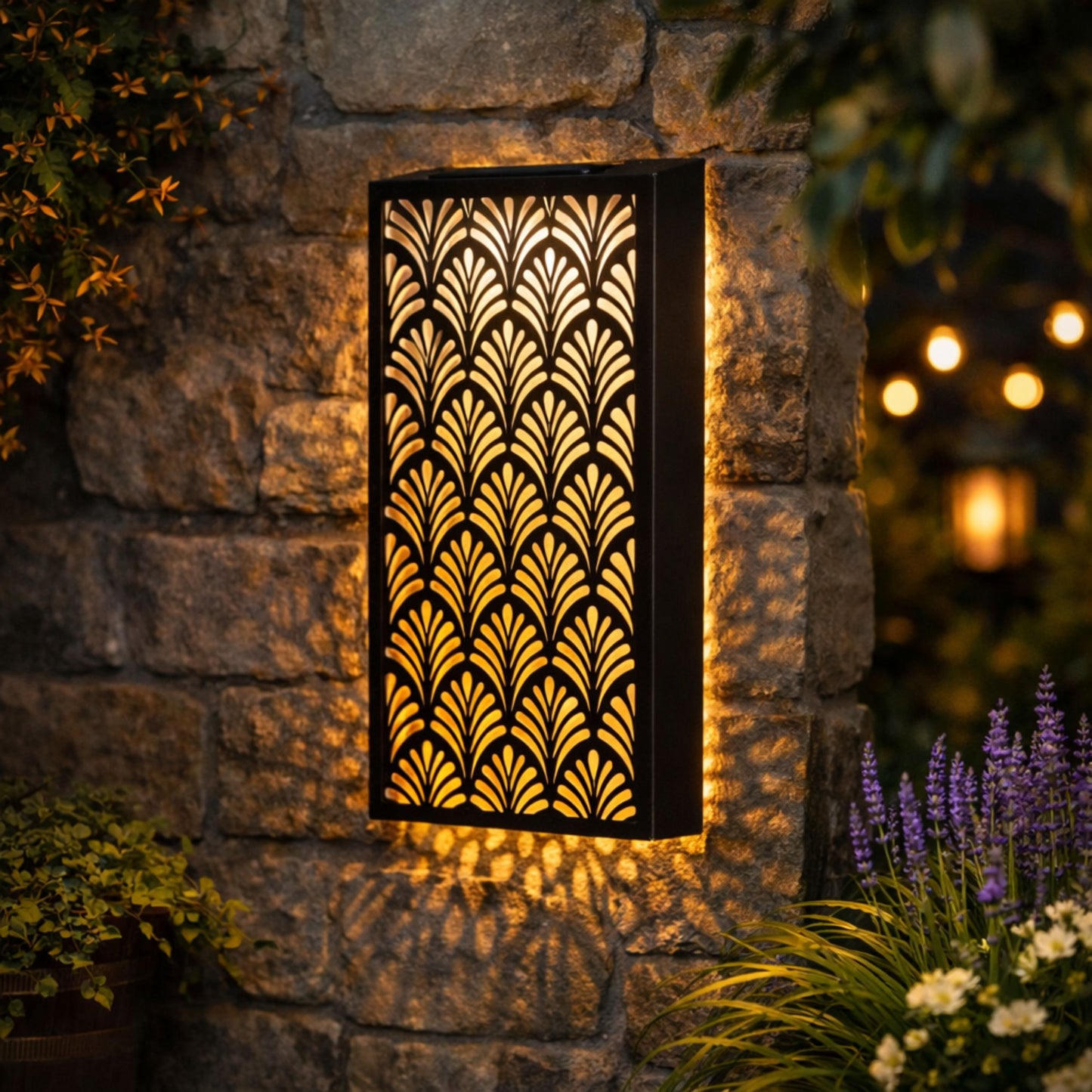 XL Outdoor Solar Wall Light – Sleek Black Design, Automatic Night Lighting