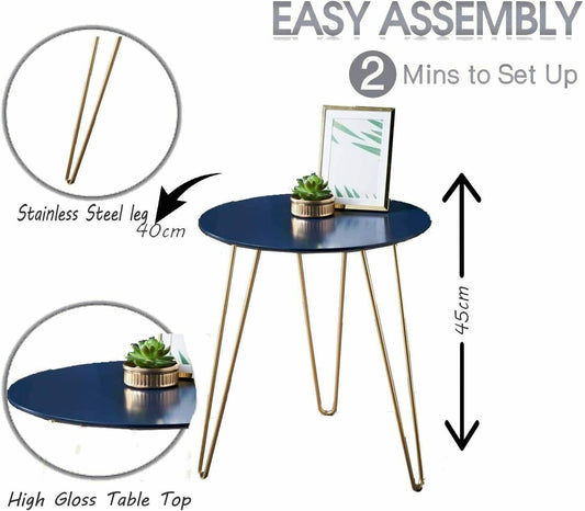 AAMEN Elegant Round Coffee Table, Navy Blue & Unique Style Gold Finish Metal Legs