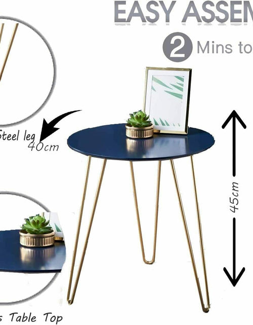 Load image into Gallery viewer, AAMEN Elegant Round Coffee Table, Navy Blue &amp; Unique Style Gold Finish Metal Legs
