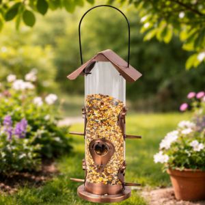 6-Port Metal Wild Bird Feeder – Water Resistant Hanging Tube for All-Season Use