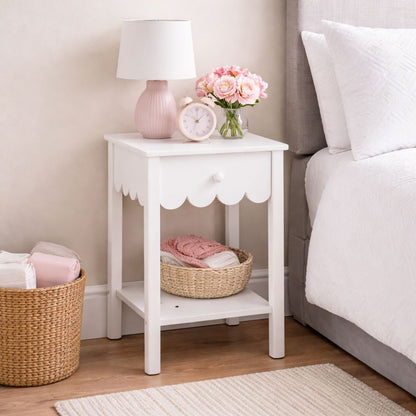 Kids White Bedside Table - Small Wooden Bedroom Furniture Unit