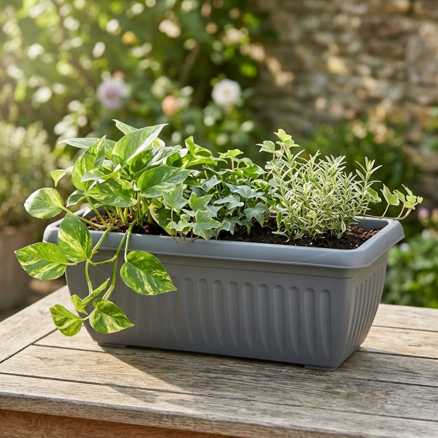 Large Trough Athens Trough Planter 70cm Grey | Plastic Window Box Garden Pot