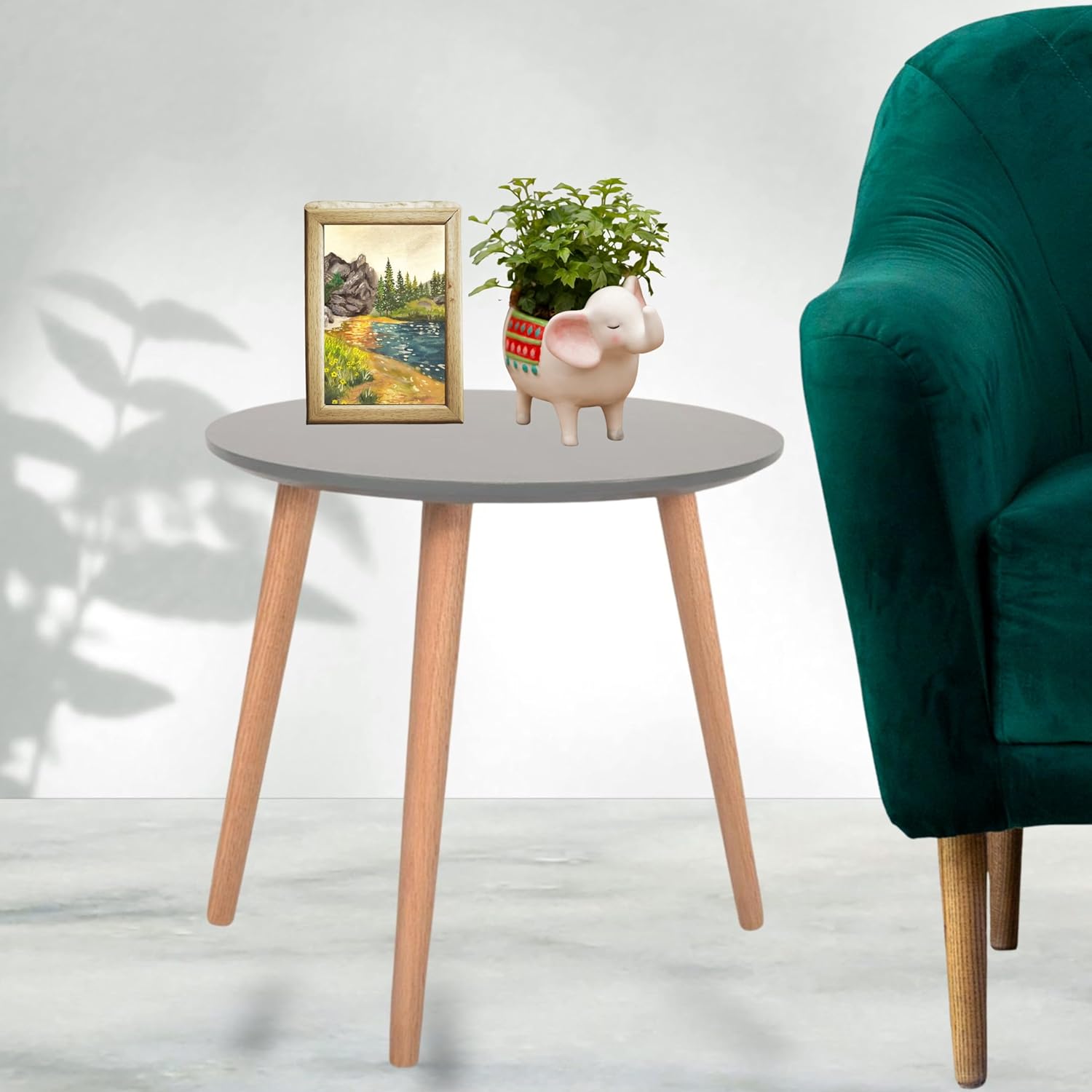AAMEN Modern Scandinavian Round Coffee Table – 40cm White Top with Bamboo Legs