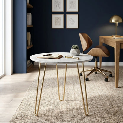 Modern Marble Coffee Table with Gold Hairpin Legs